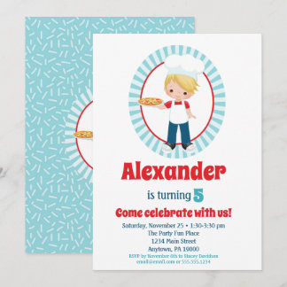 Blonde Pizza Party Boys Birthday Invitation