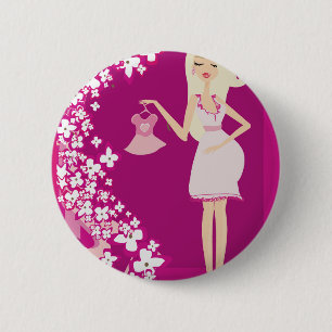 blonde pregnant woman 6 cm round badge