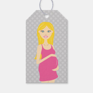 Blonde Pregnant Woman In Pink Dress Gift Tags