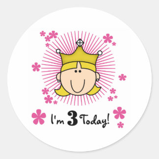 Blonde Princess 3rd Birthday Classic Round Sticker