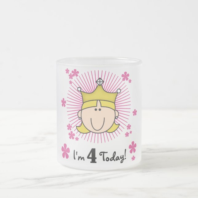 Blonde Princess 4th Birthday Tshirts and Gifts Frosted Glass Coffee Mug (Center)