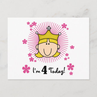 Blonde Princess 4th Birthday Tshirts and Gifts Postcard