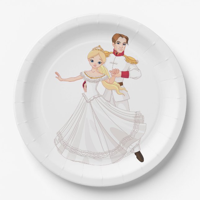 Blonde Princess and Charming Prince Fairytale Paper Plate (Front)