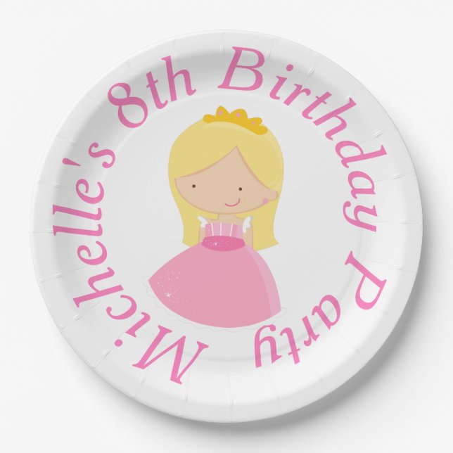Blonde Princess and Dragon Birthday Party Paper Plate (Front)
