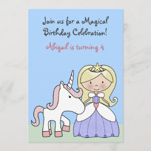 Blonde Princess and Unicorn Birthday Invitation
