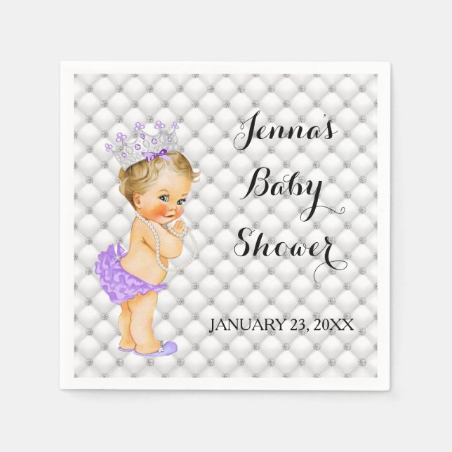 Blonde Princess Baby Girl Diamonds Lavender Napkin (Front)