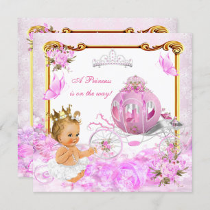 Blonde Princess Baby Shower Pink Gold Carriage Invitation