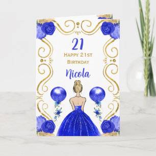 Blonde Princess Blue Happy Birthday Card