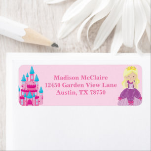 Blonde Princess Girl Cute Kids Pink Return Address