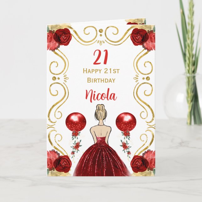 Blonde Princess Red Happy Birthday Card (Front)
