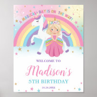Blonde Princess Unicorn Birthday Rainbow Welcome
