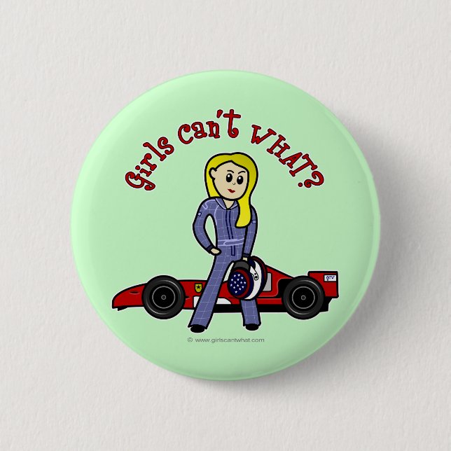 Blonde Race Car Driver Girl 6 Cm Round Badge (Front)