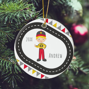 Blonde Racer Boy Christmas Ornament