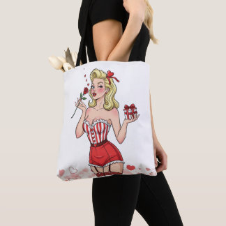 Blonde Retro Valentine Pin-Up Girl Tote Bag