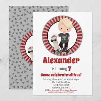 Blonde Skateboard Boys Birthday Invitation