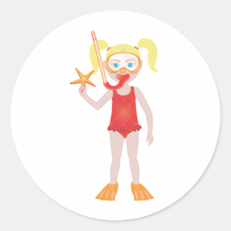 Blonde Snorkel Girl Classic Round Sticker