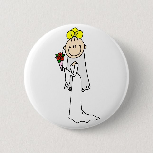Blonde Stick Figure Bride Button (Front)