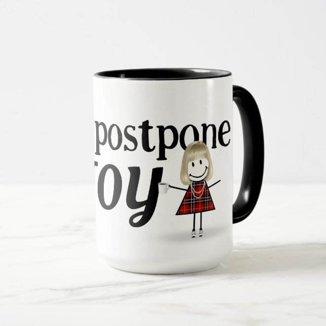 Blonde Stick Figure Girl With Joy Quote Mug (Front Right)