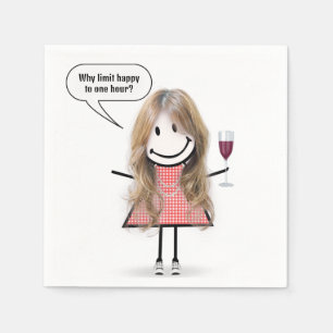 Blonde Stick Figure Girl With Wine Glass Napkin