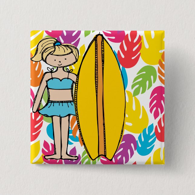 Blonde Surfer Girl Button (Front)