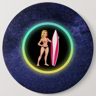 Blonde Surfer Teenage Girl Galaxy    6 Cm Round Badge