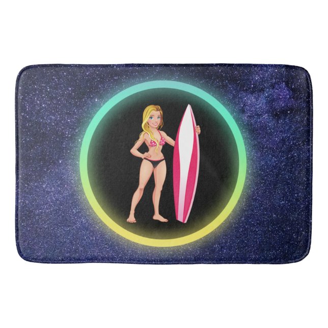 Blonde Surfer Teenage Girl Galaxy  Bath Mat (Front)