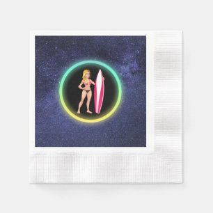 Blonde Surfer Teenage Girl Galaxy     Napkin