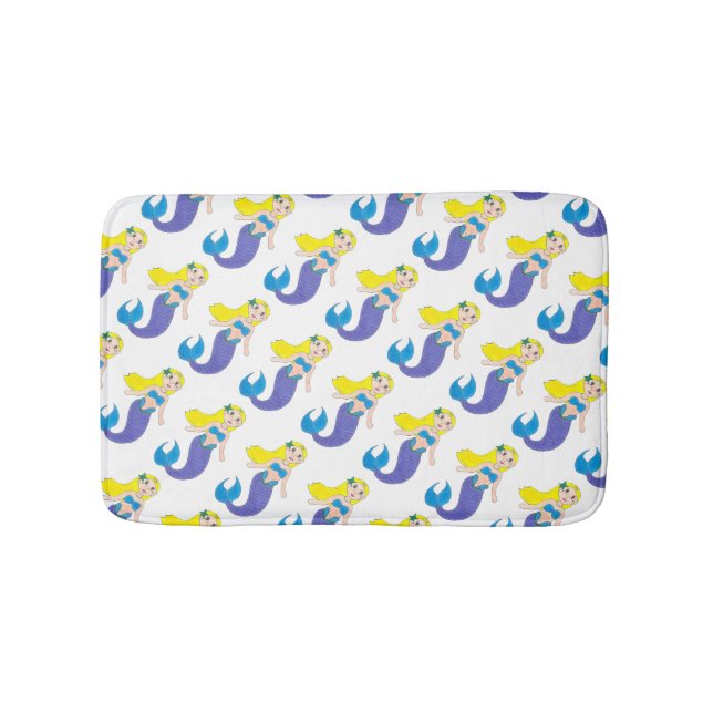 Blonde Swimming Mermaid Girl Purple Tail Ocean Sea Bath Mat (Front)