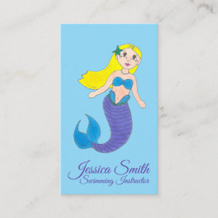 Blonde Swimming Mermaid Girl Purple Tail Ocean Sea Business Card