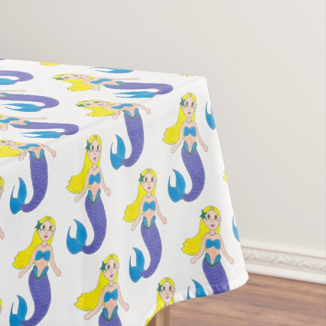 Blonde Swimming Mermaid Girl Purple Tail Ocean Sea Tablecloth (In Situ)
