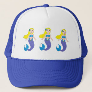 Blonde Swimming Mermaid Girl Purple Tail Ocean Sea Trucker Hat