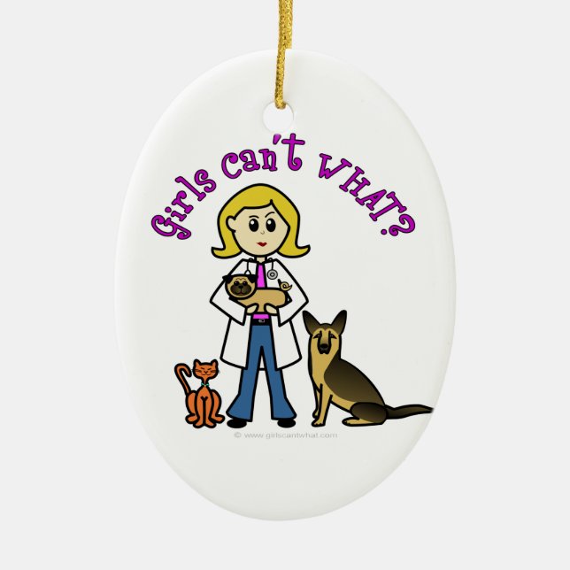 Blonde Veterinarian Girl Ceramic Tree Decoration (Front)