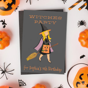 Blonde Witch Halloween Birthday Party Invitation