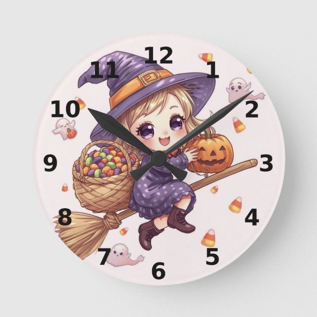 Blonde Witch Halloween Wall Clock (Front)