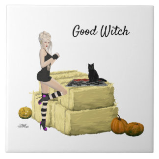 Blonde Witch Pin Up Girl Ceramic Tile