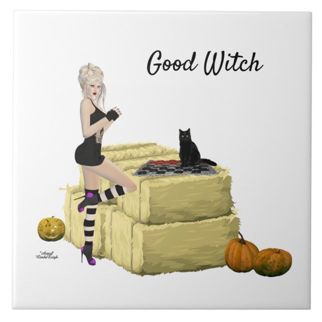 Blonde Witch Pin Up Girl Ceramic Tile (Front)