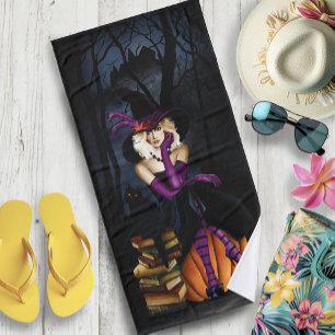 Blonde Witch Pumpkin Purple Bath Towel