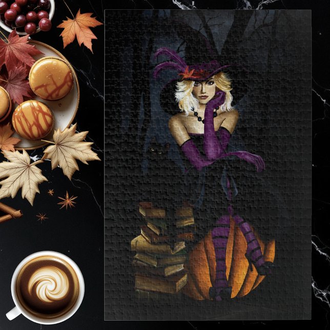Blonde Witch Pumpkin Purple Jigsaw Puzzle (Creator Uploaded)