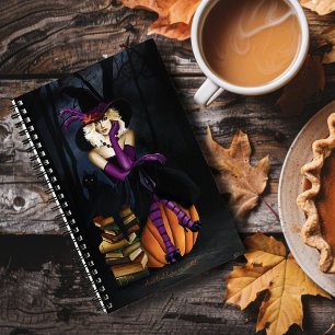 Blonde Witch Pumpkin Purple Notebook