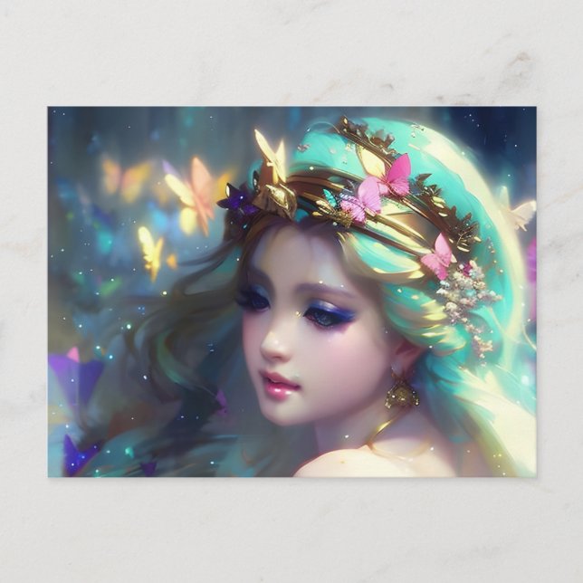 Blonde Woman and Butterflies Postcard (Front)