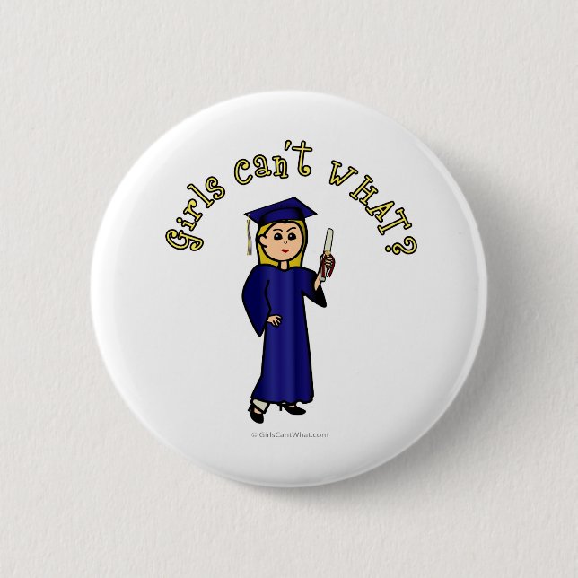 Blonde Woman Graduate in Blue Gown 6 Cm Round Badge (Front)