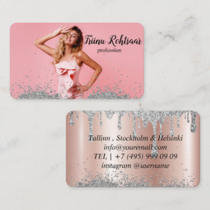 Blonde Woman Hair Pink Party Dress Posing Business Card