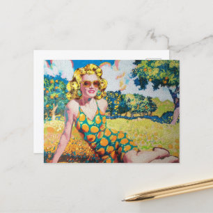 Blonde Woman in an Orange Grove Postcard