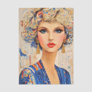 Blonde Woman in Blue Mosaic Dress EC7R Decoupage Tissue Paper