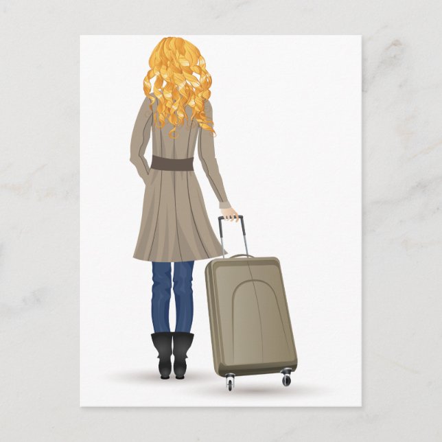Blonde Woman with Suitcase Postcard (Front)