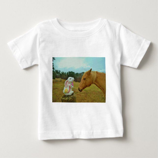 Blonde Yellow horse & Easter Bunny Baby T-Shirt (Front)