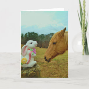 Blonde Yellow horse & Easter Bunny Holiday Card