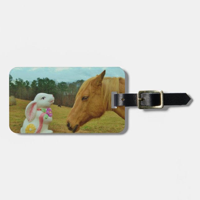 Blonde Yellow horse & Easter Bunny Luggage Tag (Front Horizontal)