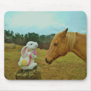 Blonde Yellow horse & Easter Bunny Mouse Pad