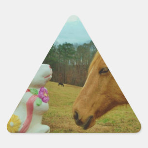 Blonde Yellow horse & Easter Bunny Triangle Sticker